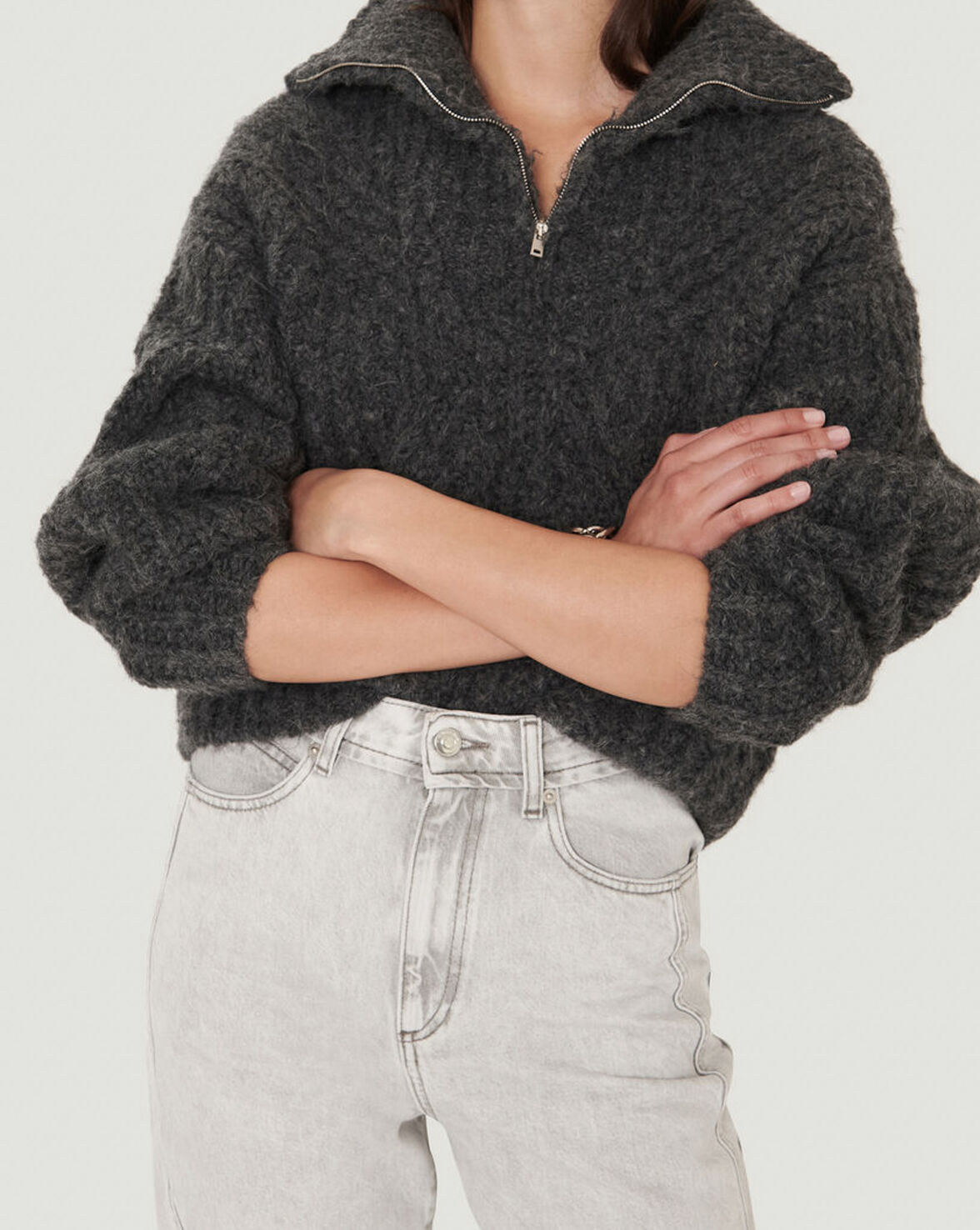 ILANY HALF ZIP CHUNKY KNIT SWEATER image number null